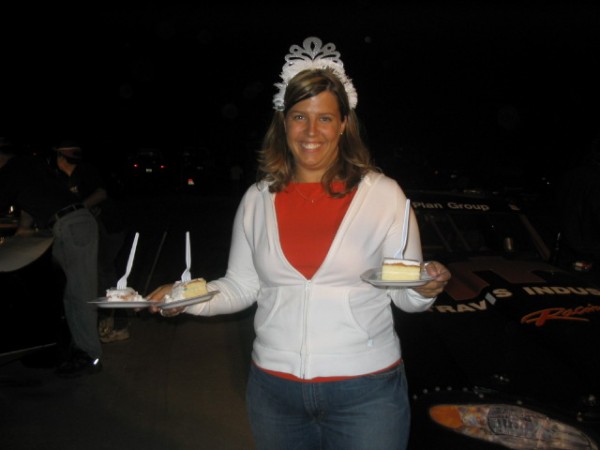 Rachel in her brithday crown, handing out cake!